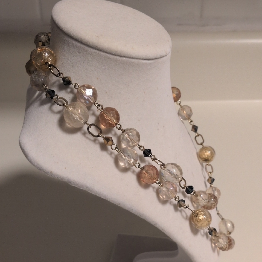 Elegant Multi-Strand Glass Bead Necklace in Champagne and Clear - Picture 4 of 5